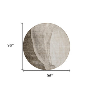 Homeroots 3' Brown And Taupe Abstract Washable Indoor-outdoor Area Rug For Durable, Stylish Spaces 8' Round Polyester 580798