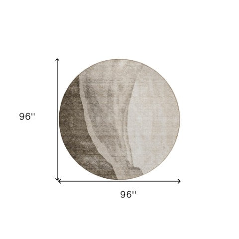 Homeroots 3' Brown And Taupe Abstract Washable Indoor-outdoor Area Rug For Durable, Stylish Spaces 8' Round Polyester 580798