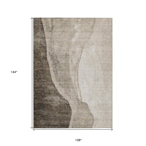 Homeroots 3' Brown And Taupe Abstract Washable Indoor-outdoor Area Rug For Durable, Stylish Spaces 9' X 12' Polyester 580800