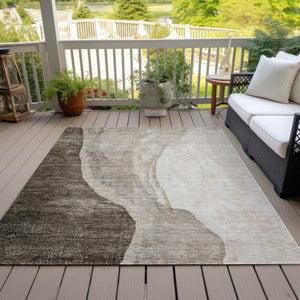 Homeroots 3' Brown And Taupe Abstract Washable Indoor-outdoor Area Rug For Durable, Stylish Spaces 10' X 14' Polyester 580801