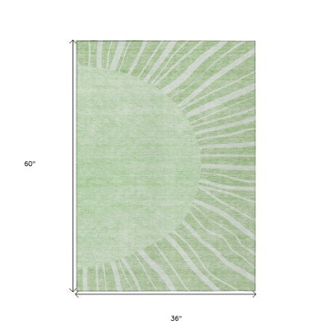 Homeroots 3' Abstract Washable Area Rug In Green And Mint - Perfect For Indoor And Outdoor Spaces! 3' X 5' Polyester 580802
