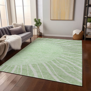 Homeroots 3' Abstract Washable Area Rug In Green And Mint - Perfect For Indoor And Outdoor Spaces! 3' X 5' Polyester 580802