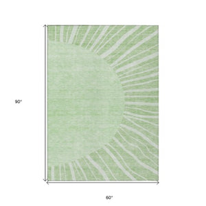Homeroots 3' Abstract Washable Area Rug In Green And Mint - Perfect For Indoor And Outdoor Spaces! 5' X 8' Polyester 580803