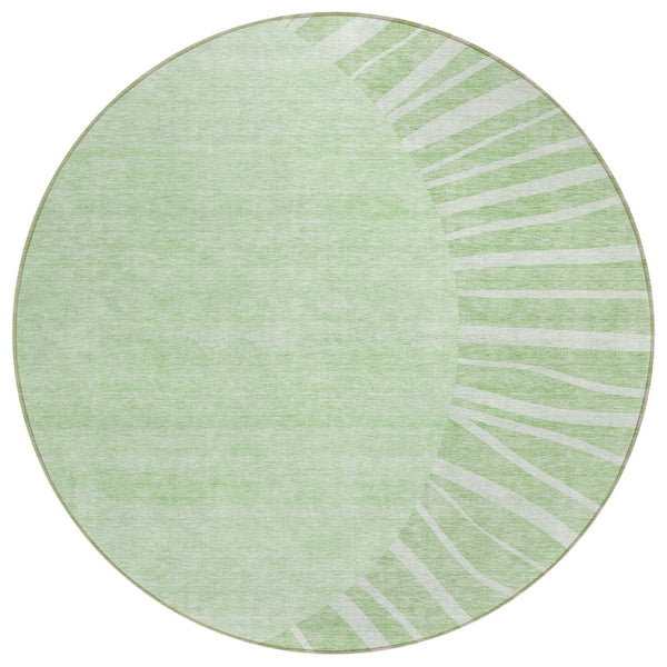 Homeroots 3' Abstract Washable Area Rug In Green And Mint - Perfect For Indoor And Outdoor Spaces! 8' Round Polyester 580804