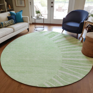 Homeroots 3' Abstract Washable Area Rug In Green And Mint - Perfect For Indoor And Outdoor Spaces! 8' Round Polyester 580804
