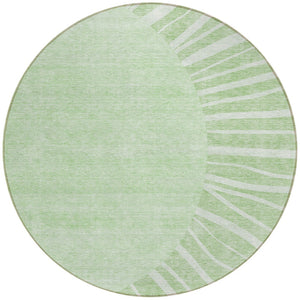 Homeroots 3' Abstract Washable Area Rug In Green And Mint - Perfect For Indoor And Outdoor Spaces! 8' Round Polyester 580804