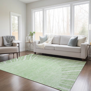 Homeroots 3' Abstract Washable Area Rug In Green And Mint - Perfect For Indoor And Outdoor Spaces! 8' X 10' Polyester 580805