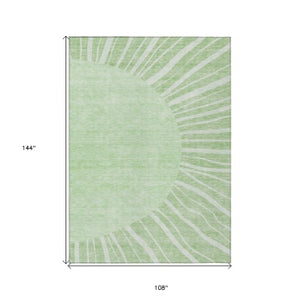 Homeroots 3' Abstract Washable Area Rug In Green And Mint - Perfect For Indoor And Outdoor Spaces! 9' X 12' Polyester 580806
