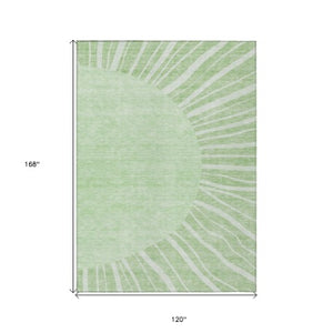 Homeroots 3' Abstract Washable Area Rug In Green And Mint - Perfect For Indoor And Outdoor Spaces! 10' X 14' Polyester 580807