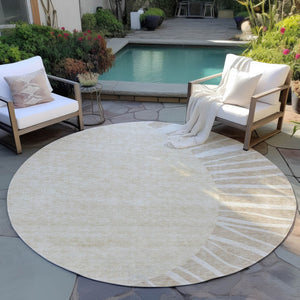 Homeroots 3' Abstract Washable Area Rug In Green And Mint - Perfect For Indoor And Outdoor Spaces! 8' Round Polyester 580810