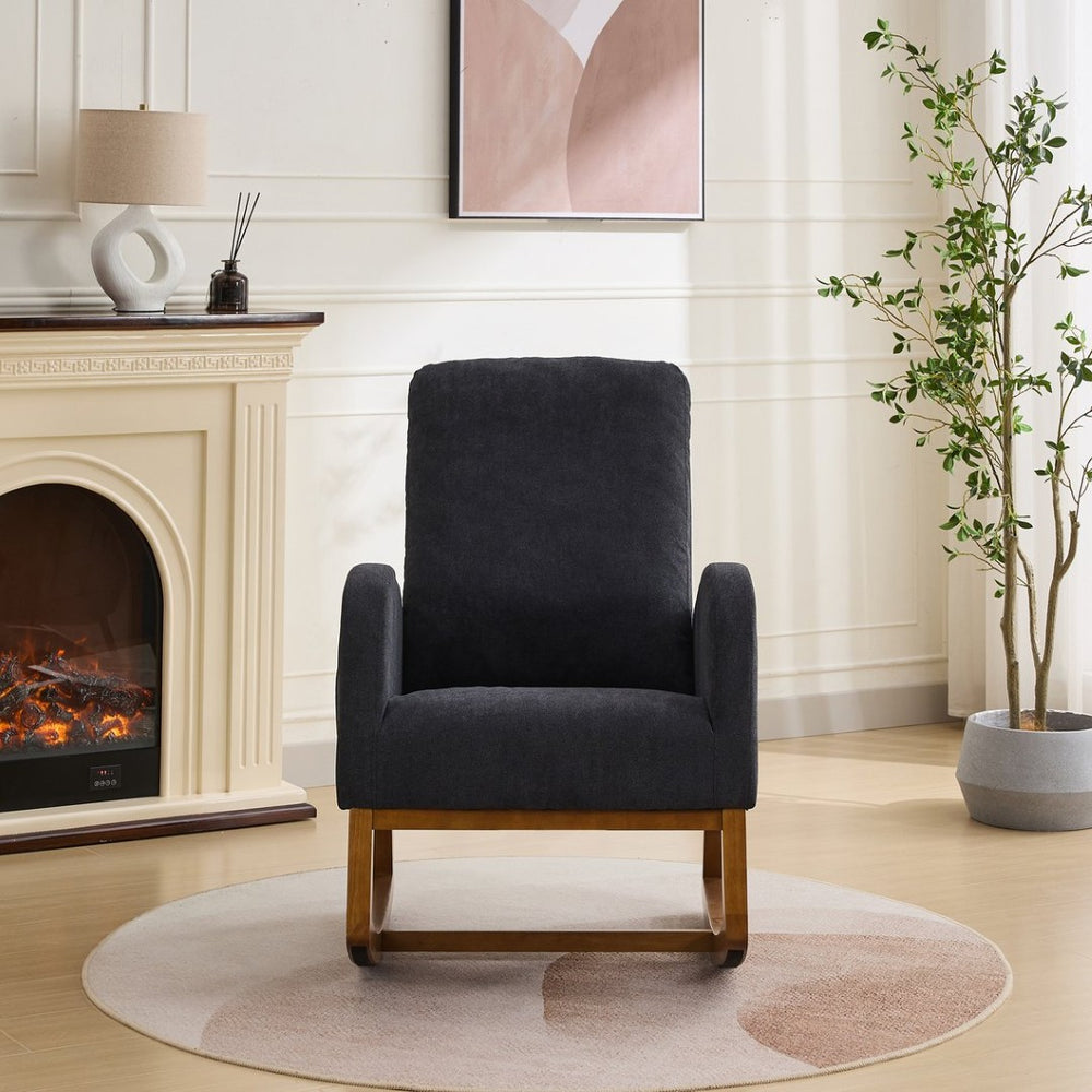 English Elm 27.2"w Wingback Glider Rocker Polyester Nursery Chair with Walnut Rubberwood Base W3188P304603
