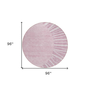 HomeRoots 5' Stylish Blush Pink and Mauve Abstract Indoor/Outdoor Area Rug - Durable, Washable, and Versatile 8' Round 580816