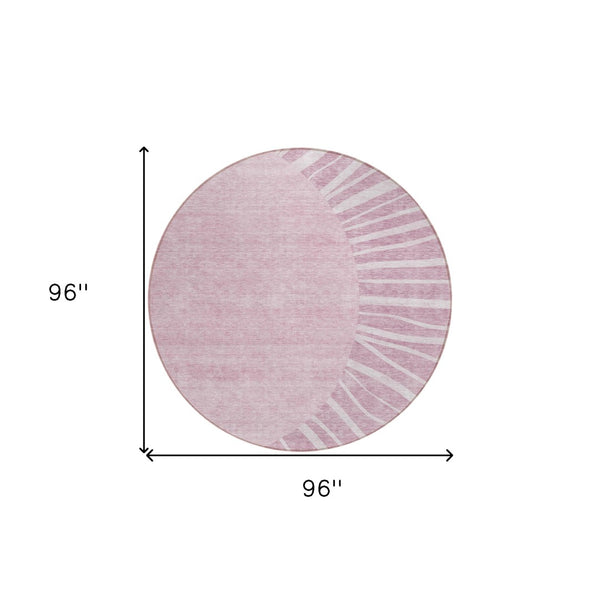 HomeRoots 5' Stylish Blush Pink and Mauve Abstract Indoor/Outdoor Area Rug - Durable, Washable, and Versatile 8' Round 580816