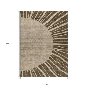 Homeroots 3' Abstract Washable Area Rug In Green And Mint - Perfect For Indoor And Outdoor Spaces! 3' X 5' Polyester 580820