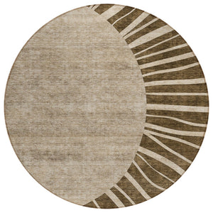 HomeRoots 5' Modern Abstract Brown Taupe Beige Washable Area Rug for Indoor and Outdoor High-Traffic Spaces 8' Round 580822