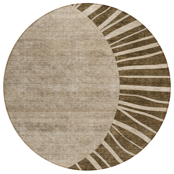 HomeRoots 5' Modern Abstract Brown Taupe Beige Washable Area Rug for Indoor and Outdoor High-Traffic Spaces 8' Round 580822