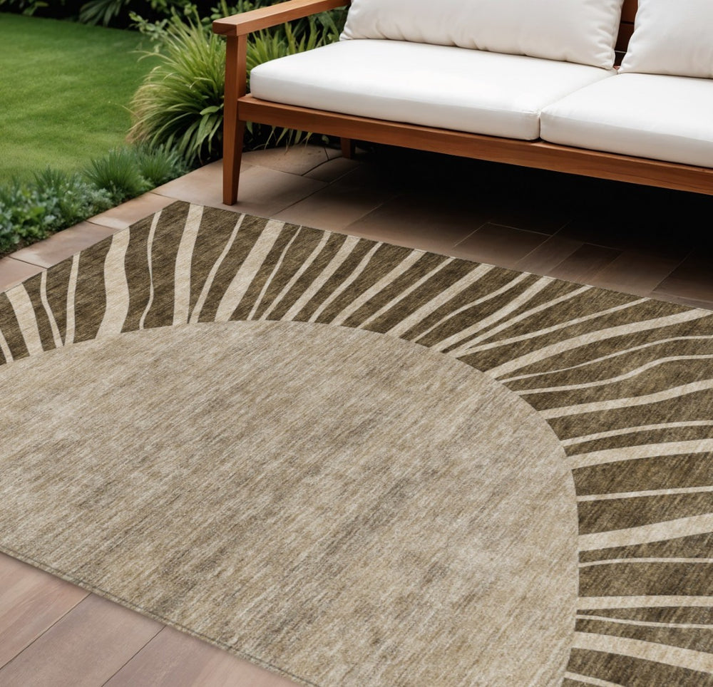 HomeRoots 9' Washable Brown Taupe and Beige Abstract Area Rug for Indoor and Outdoor High-Traffic Areas 9' X 12' 580824