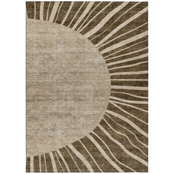 HomeRoots 9' Washable Brown Taupe and Beige Abstract Area Rug for Indoor and Outdoor High-Traffic Areas 9' X 12' 580824