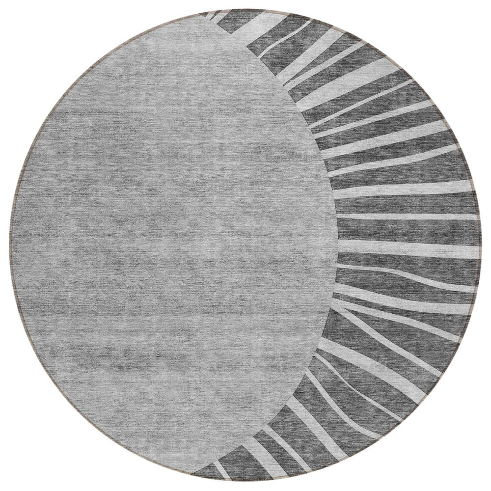 HomeRoots 5' Charcoal Gray and Silver Abstract Area Rug – Stylish, Washable, Indoor/Outdoor, Stain-Resistant Design 8' Round 580828