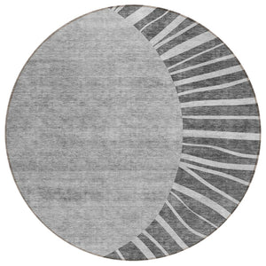 HomeRoots 5' Charcoal Gray and Silver Abstract Area Rug – Stylish, Washable, Indoor/Outdoor, Stain-Resistant Design 8' Round 580828
