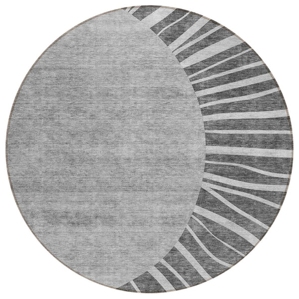 HomeRoots 5' Charcoal Gray and Silver Abstract Area Rug – Stylish, Washable, Indoor/Outdoor, Stain-Resistant Design 8' Round 580828
