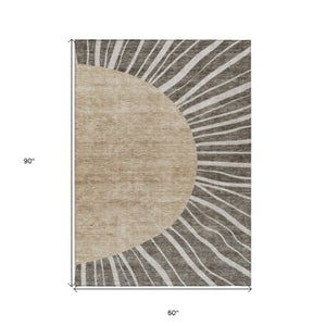 Homeroots 3' Abstract Washable Area Rug In Green And Mint - Perfect For Indoor And Outdoor Spaces! 5' X 8' Polyester 580833