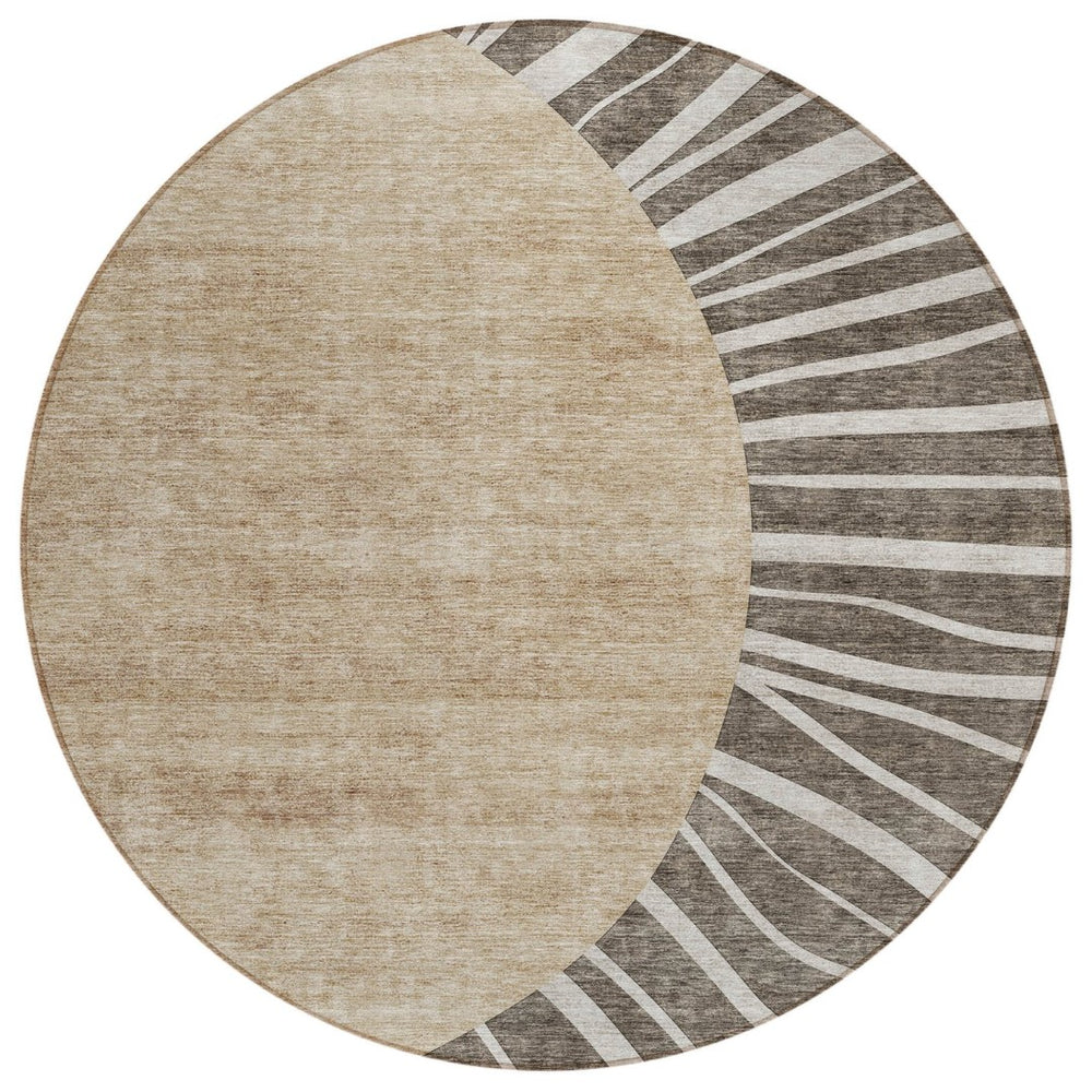 HomeRoots 5' Stylish Chocolate Beige and Taupe Abstract Area Rug – Durable, Washable for Indoor & Outdoor Use 8' Round 580834