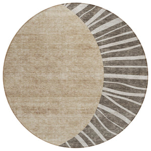 HomeRoots 5' Stylish Chocolate Beige and Taupe Abstract Area Rug – Durable, Washable for Indoor & Outdoor Use 8' Round 580834