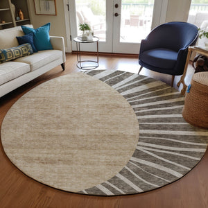 Homeroots 3' Abstract Washable Area Rug In Green And Mint - Perfect For Indoor And Outdoor Spaces! 8' Round Polyester 580834