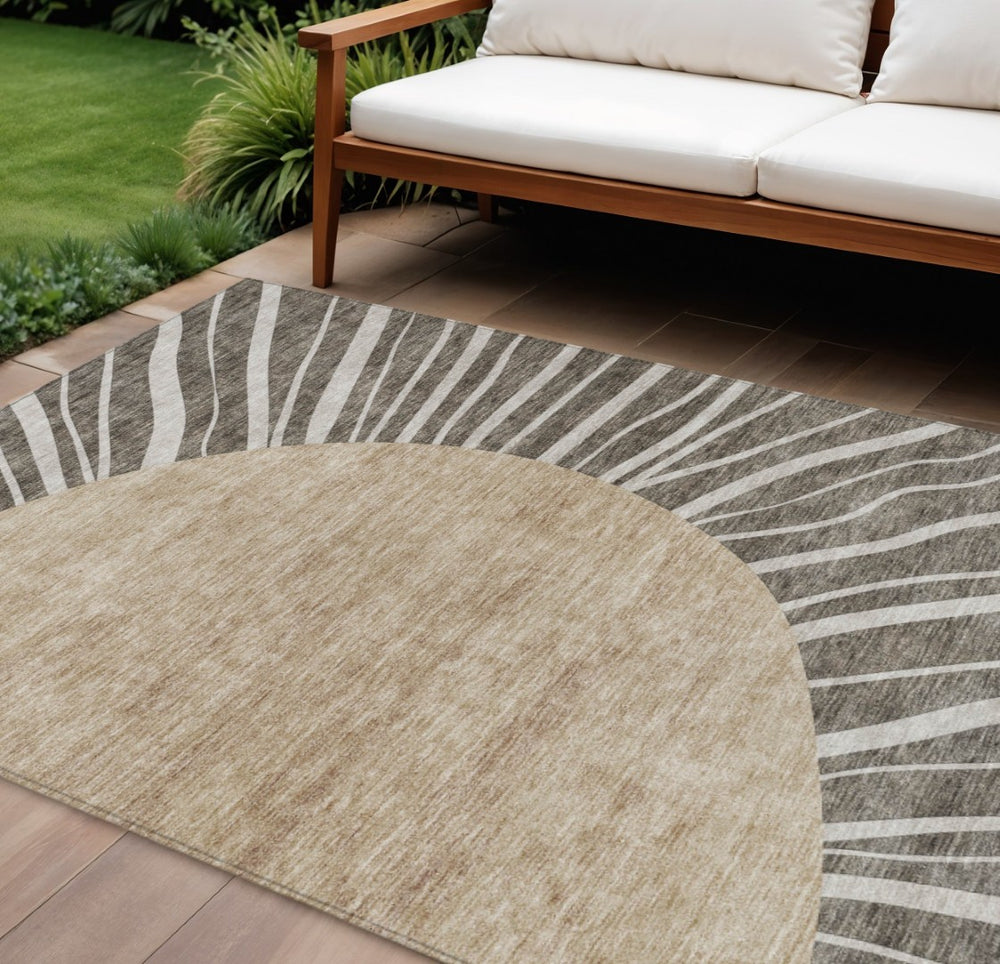 HomeRoots 9' Abstract Area Rug in Chocolate Beige and Taupe – Stylish, Washable, Durable for Indoor/Outdoor Use 9' X 12' 580836