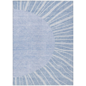 HomeRoots 9' Denim Blue & Sky Blue Abstract Washable Area Rug - Versatile Indoor/Outdoor Style for Any Space 9' X 12' 580842