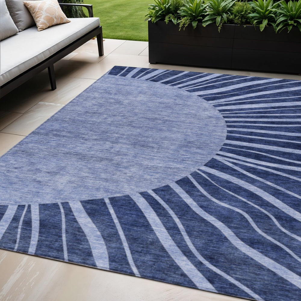 HomeRoots 5' Modern Abstract Navy Blue and Sky Blue Indoor Outdoor Area Rug – Durable, Washable, Stylish Decor 5' X 8' 580851