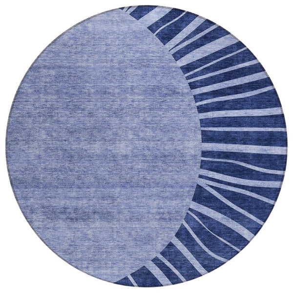 HomeRoots 5' Modern Abstract Navy Blue and Sky Blue Indoor Outdoor Area Rug – Durable, Washable, Stylish Decor 8' Round 580852