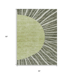 Homeroots 3' Abstract Washable Area Rug In Green And Mint - Perfect For Indoor And Outdoor Spaces! 3' X 5' Polyester 580856