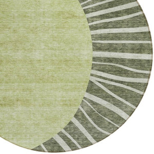 Homeroots 3' Abstract Washable Area Rug In Green And Mint - Perfect For Indoor And Outdoor Spaces! 8' Round Polyester 580858