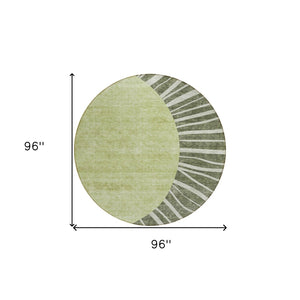 Homeroots 3' Abstract Washable Area Rug In Green And Mint - Perfect For Indoor And Outdoor Spaces! 8' Round Polyester 580858