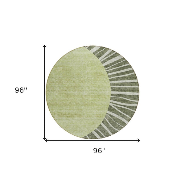 Homeroots 3' Abstract Washable Area Rug In Green And Mint - Perfect For Indoor And Outdoor Spaces! 8' Round Polyester 580858
