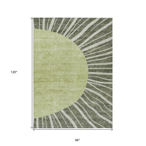 Homeroots 3' Abstract Washable Area Rug In Green And Mint - Perfect For Indoor And Outdoor Spaces! 8' X 10' Polyester 580859