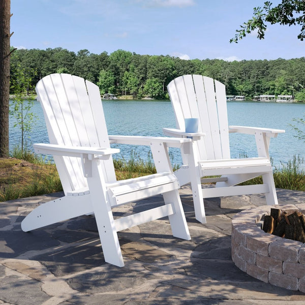 English Elm Adirondack Hdpe Poly Lumber Chair with Cup Holder for Patio Garden Poolside White B195P198765