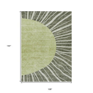 Homeroots 3' Abstract Washable Area Rug In Green And Mint - Perfect For Indoor And Outdoor Spaces! 9' X 12' Polyester 580860