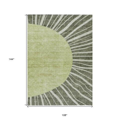 Homeroots 3' Abstract Washable Area Rug In Green And Mint - Perfect For Indoor And Outdoor Spaces! 9' X 12' Polyester 580860