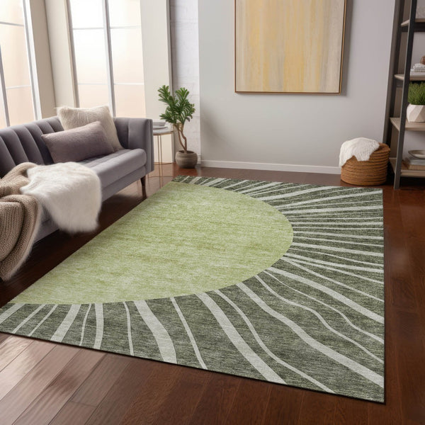 Homeroots 3' Abstract Washable Area Rug In Green And Mint - Perfect For Indoor And Outdoor Spaces! 9' X 12' Polyester 580860