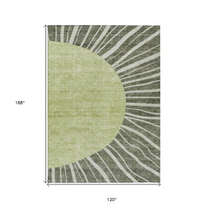 Homeroots 3' Abstract Washable Area Rug In Green And Mint - Perfect For Indoor And Outdoor Spaces! 10' X 14' Polyester 580861