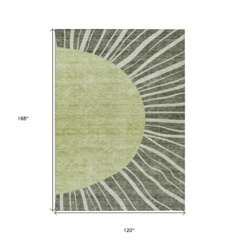 Homeroots 3' Abstract Washable Area Rug In Green And Mint - Perfect For Indoor And Outdoor Spaces! 10' X 14' Polyester 580861