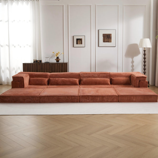 English Elm Compression Mahjong Sofa: Cozy Modular Floor Bed With Memory Foam & 4 Pillows, No Assembly, Orange W3723S00030