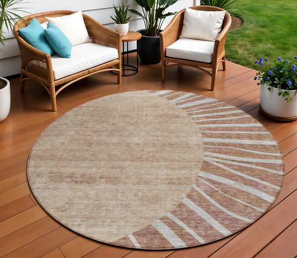 Homeroots 3' Abstract Washable Area Rug In Green And Mint - Perfect For Indoor And Outdoor Spaces! 8' Round Polyester 580864