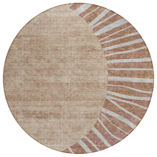 HomeRoots 5' Vibrant Orange and Copper Abstract Area Rug – Durable, Washable Design for Indoor/Outdoor Use 8' Round 580864