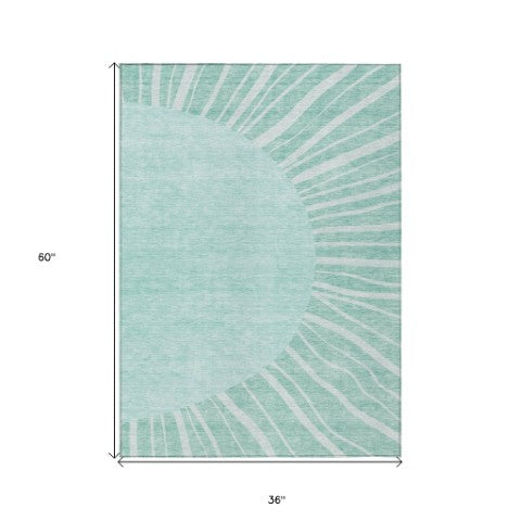 Homeroots 3' Abstract Washable Area Rug In Green And Mint - Perfect For Indoor And Outdoor Spaces! 3' X 5' Polyester 580874