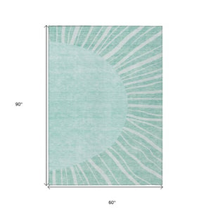 Homeroots 3' Abstract Washable Area Rug In Green And Mint - Perfect For Indoor And Outdoor Spaces! 5' X 8' Polyester 580875