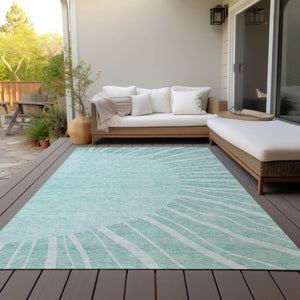 HomeRoots 5' Modern Abstract Indoor/Outdoor Area Rug in Teal, Aqua & Mint Green – Washable & Durable Design 5' X 8' 580875